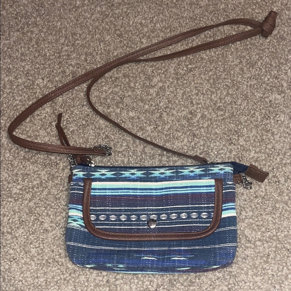 Stylish Blue and Brown Women's Crossbody Bag 8x5x2